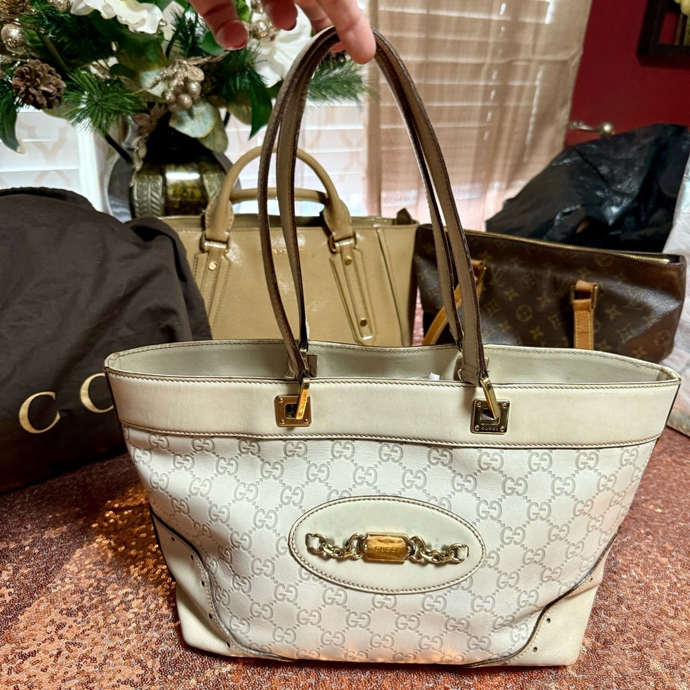 Gucci Guccissima Large Punch Tote in Ivory ~ AUTHENTIC Luxury Handbag Purse